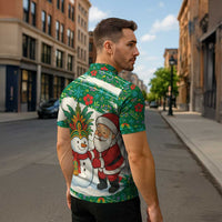 Dominica Christmas Zipper Polo Shirt with Santa Snowman and Tropical Carnival Headpiece - Wonder Print Shop