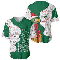 Dominica Christmas Baseball Jersey with Parrot Gift Box and Festive Pattern Design - Wonder Print Shop