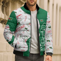 Dominica Christmas Bomber Puffer Jacket with Parrot Gift Box and Festive Pattern Design - Wonder Print Shop