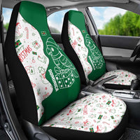 Dominica Christmas Car Seat Cover with Parrot Gift Box and Festive Pattern Design - Wonder Print Shop