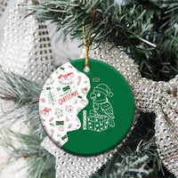Dominica Christmas Ceramic Ornament with Parrot Gift Box and Festive Pattern Design - Wonder Print Shop