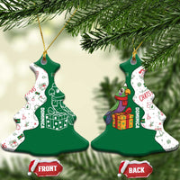 Dominica Christmas Ceramic Ornament with Parrot Gift Box and Festive Pattern Design - Wonder Print Shop