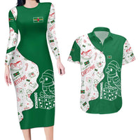 Dominica Christmas Couples Matching Long Sleeve Bodycon Dress and Hawaiian Shirt with Parrot Gift Box and Festive Pattern Design - Wonder Print Shop