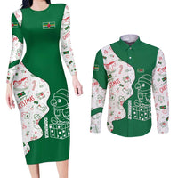 Dominica Christmas Couples Matching Long Sleeve Bodycon Dress and Long Sleeve Button Shirt with Parrot Gift Box and Festive Pattern Design - Wonder Print Shop
