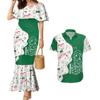 Dominica Christmas Couples Matching Mermaid Dress and Hawaiian Shirt with Parrot Gift Box and Festive Pattern Design - Wonder Print Shop