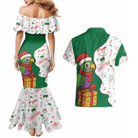 Dominica Christmas Couples Matching Mermaid Dress and Hawaiian Shirt with Parrot Gift Box and Festive Pattern Design - Wonder Print Shop