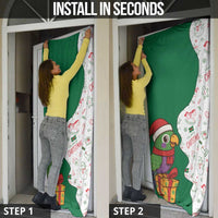 Dominica Christmas Door Cover with Parrot Gift Box and Festive Pattern Design - Wonder Print Shop