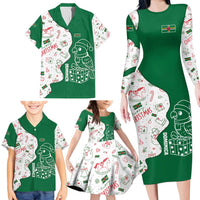Dominica Christmas Family Matching Long Sleeve Bodycon Dress and Hawaiian Shirt with Parrot Gift Box and Festive Pattern Design - Wonder Print Shop