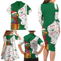 Dominica Christmas Family Matching Long Sleeve Bodycon Dress and Hawaiian Shirt with Parrot Gift Box and Festive Pattern Design - Wonder Print Shop