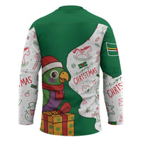 Dominica Christmas Hockey Jersey with Parrot Gift Box and Festive Pattern Design - Wonder Print Shop