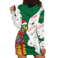 Dominica Christmas Hoodie Dress with Parrot Gift Box and Festive Pattern Design - Wonder Print Shop