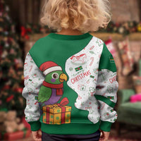 Dominica Christmas Kid Ugly Christmas Sweater with Parrot Gift Box and Festive Pattern Design - Wonder Print Shop