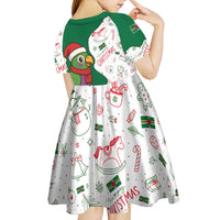Dominica Christmas Kid Short Sleeve Dress with Parrot Gift Box and Festive Pattern Design - Wonder Print Shop