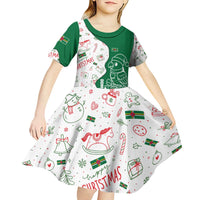 Dominica Christmas Kid Short Sleeve Dress with Parrot Gift Box and Festive Pattern Design - Wonder Print Shop