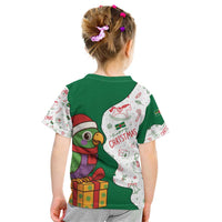 Dominica Christmas Kid T Shirt with Parrot Gift Box and Festive Pattern Design - Wonder Print Shop