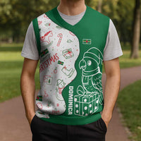 Dominica Christmas Knitted V-Neck Vest with Parrot Gift Box and Festive Pattern Design - Wonder Print Shop