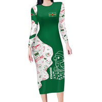 Dominica Christmas Long Sleeve Bodycon Dress with Parrot Gift Box and Festive Pattern Design - Wonder Print Shop