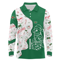 Dominica Christmas Long Sleeve Polo Shirt with Parrot Gift Box and Festive Pattern Design - Wonder Print Shop