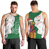Dominica Christmas Men Tank Top with Parrot Gift Box and Festive Pattern Design - Wonder Print Shop