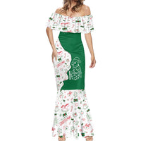 Dominica Christmas Mermaid Dress with Parrot Gift Box and Festive Pattern Design - Wonder Print Shop