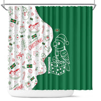 Dominica Christmas Shower Curtain with Parrot Gift Box and Festive Pattern Design - Wonder Print Shop