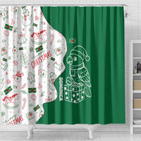 Dominica Christmas Shower Curtain with Parrot Gift Box and Festive Pattern Design - Wonder Print Shop