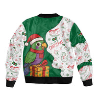 Dominica Christmas Sleeve Zip Bomber Jacket with Parrot Gift Box and Festive Pattern Design - Wonder Print Shop