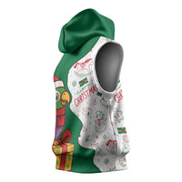 Dominica Christmas Sleeveless Hoodie with Parrot Gift Box and Festive Pattern Design - Wonder Print Shop