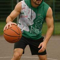 Dominica Christmas Sleeveless Hoodie with Parrot Gift Box and Festive Pattern Design - Wonder Print Shop