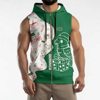 Dominica Christmas Sleeveless Zip Hoodie with Parrot Gift Box and Festive Pattern Design - Wonder Print Shop