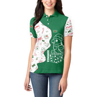 Dominica Christmas Women Polo Shirt with Parrot Gift Box and Festive Pattern Design - Wonder Print Shop