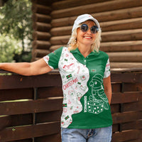 Dominica Christmas Women Polo Shirt with Parrot Gift Box and Festive Pattern Design - Wonder Print Shop