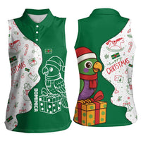Dominica Christmas Women Sleeveless Polo Shirt with Parrot Gift Box and Festive Pattern Design - Wonder Print Shop