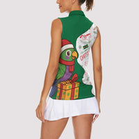 Dominica Christmas Women Sleeveless Polo Shirt with Parrot Gift Box and Festive Pattern Design - Wonder Print Shop