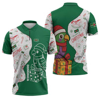 Dominica Christmas Zipper Polo Shirt with Parrot Gift Box and Festive Pattern Design - Wonder Print Shop
