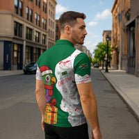 Dominica Christmas Zipper Polo Shirt with Parrot Gift Box and Festive Pattern Design - Wonder Print Shop