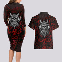 Blood Of Viking Warrior Couples Matching Long Sleeve Bodycon Dress and Hawaiian Shirt - Wonder Print Shop