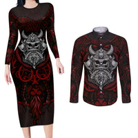 Blood Of Viking Warrior Couples Matching Long Sleeve Bodycon Dress and Long Sleeve Button Shirts - Wonder Print Shop