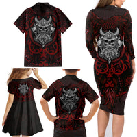 Blood Of Viking Warrior Family Matching Long Sleeve Bodycon Dress and Hawaiian Shirt - Wonder Print Shop