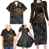 Polynesian Family Matching Long Sleeve Bodycon Dress and Hawaiian Shirt Hammerhead Shark Tribal Pattern - Wonder Print Shop
