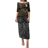 Polynesian Family Matching Puletasi Dress and Hawaiian Shirt Hammerhead Shark Tribal Pattern - Wonder Print Shop
