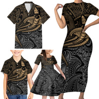 Polynesian Family Matching Short Sleeve Bodycon Dress and Hawaiian Shirt Hammerhead Shark Tribal Pattern - Wonder Print Shop
