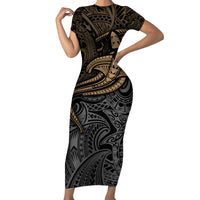 Polynesian Family Matching Short Sleeve Bodycon Dress and Hawaiian Shirt Hammerhead Shark Tribal Pattern - Wonder Print Shop