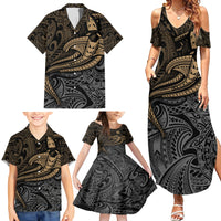 Polynesian Family Matching Summer Maxi Dress and Hawaiian Shirt Hammerhead Shark Tribal Pattern - Wonder Print Shop