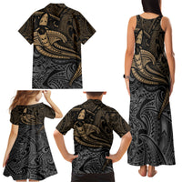 Polynesian Family Matching Tank Maxi Dress and Hawaiian Shirt Hammerhead Shark Tribal Pattern - Wonder Print Shop