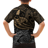 Polynesian Kid Hawaiian Shirt Hammerhead Shark Tribal Pattern - Wonder Print Shop