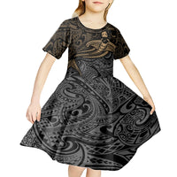 Polynesian Kid Short Sleeve Dress Hammerhead Shark Tribal Pattern - Wonder Print Shop