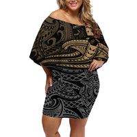 Polynesian Off Shoulder Short Dress Hammerhead Shark Tribal Pattern - Wonder Print Shop