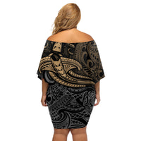 Polynesian Off Shoulder Short Dress Hammerhead Shark Tribal Pattern - Wonder Print Shop