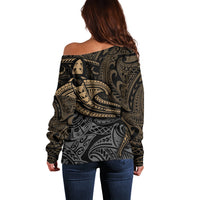 Polynesian Off Shoulder Sweater Hammerhead Shark Tribal Pattern - Wonder Print Shop
